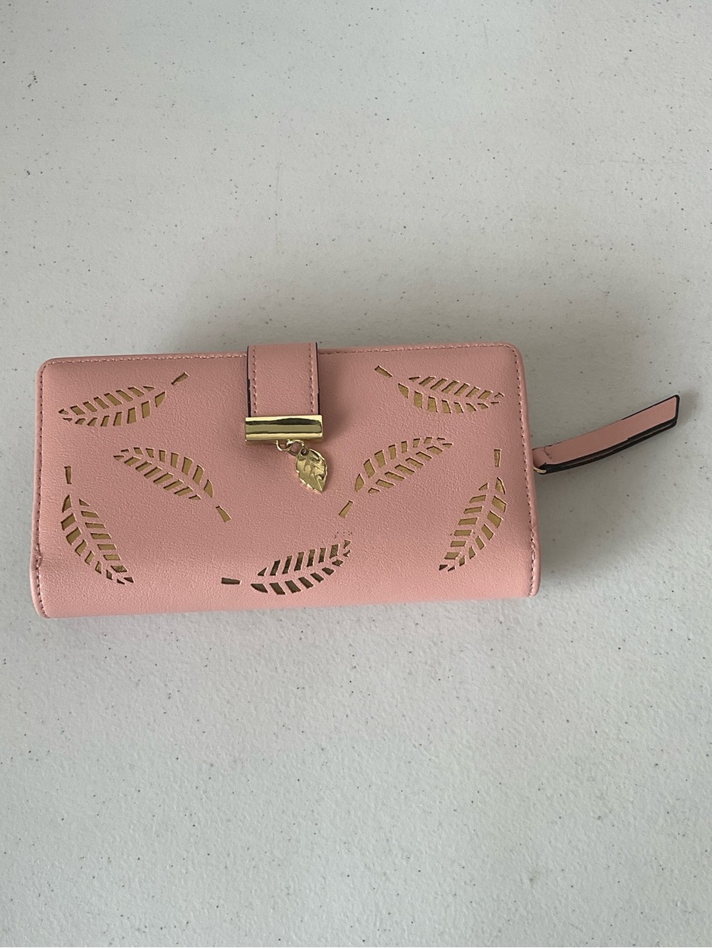 Women's Pink Leaf-Accent Wallet with Gold Hardware (NWOT)